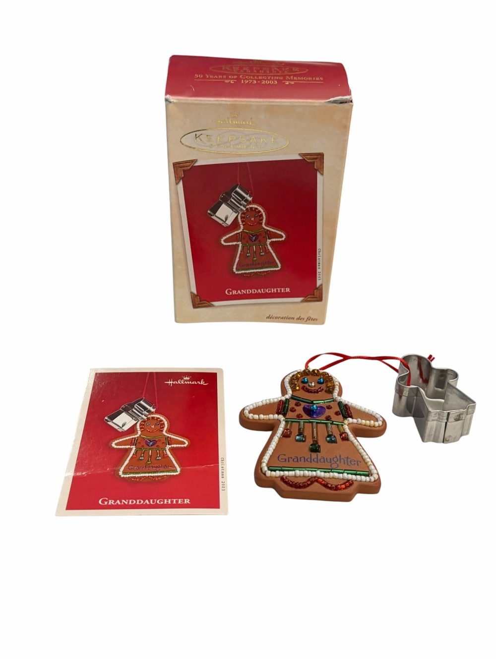 2003 Hallmark Granddaughter Gingerbread Cookie & Cookie Cutter Ornament Beaded